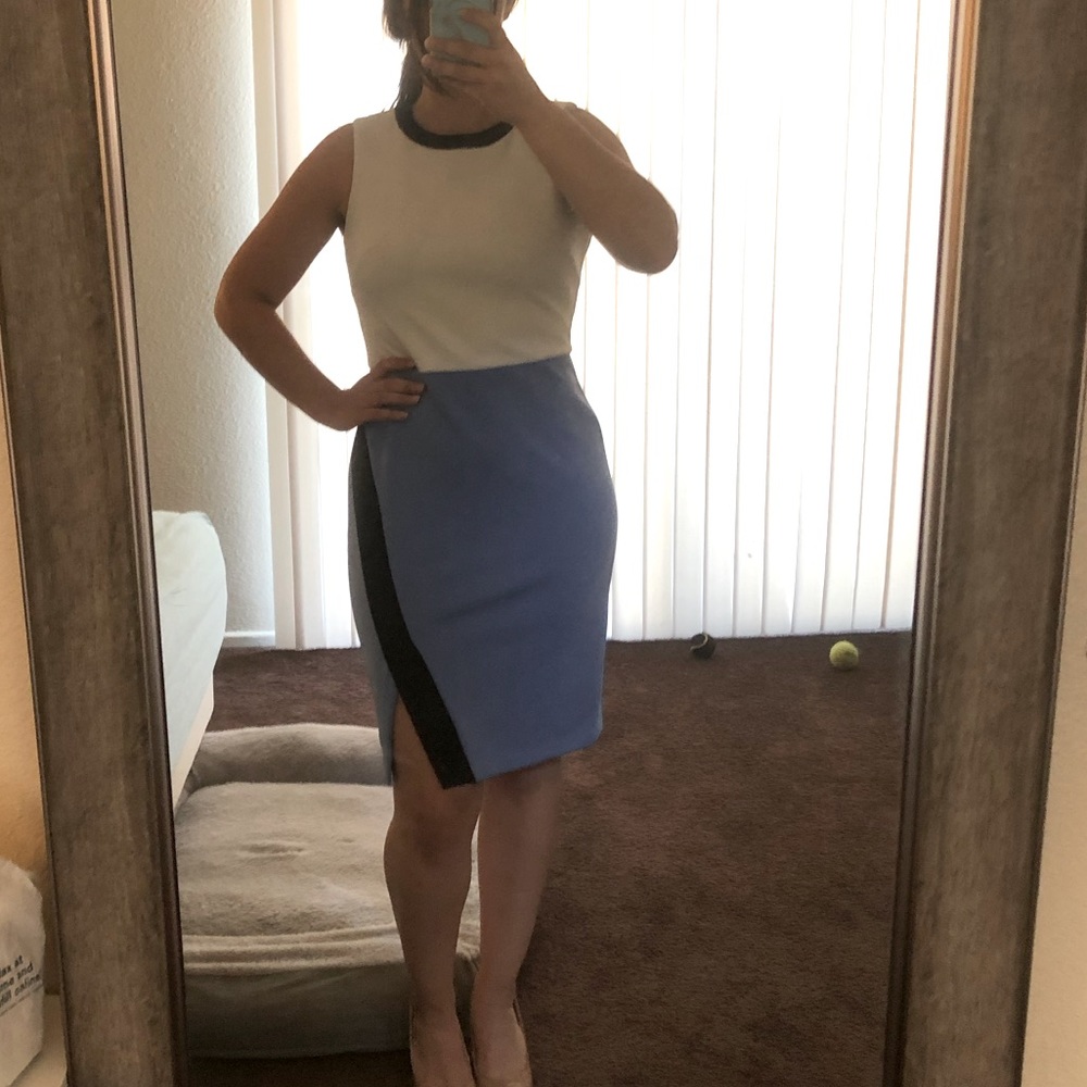 Maggy London color block dress with a slit